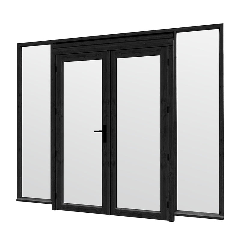 product_steel-look_module_dubbeledeuren_C-01 Steel Look raam 2760x2200mm zwart module C-01 met dubbele openslaande deuren - Afbeelding 1